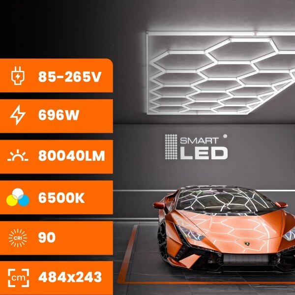 LED Stropné svietidlo LED/696W/85-265V 6500K 484x243 cm CRI 90 IP44 biela