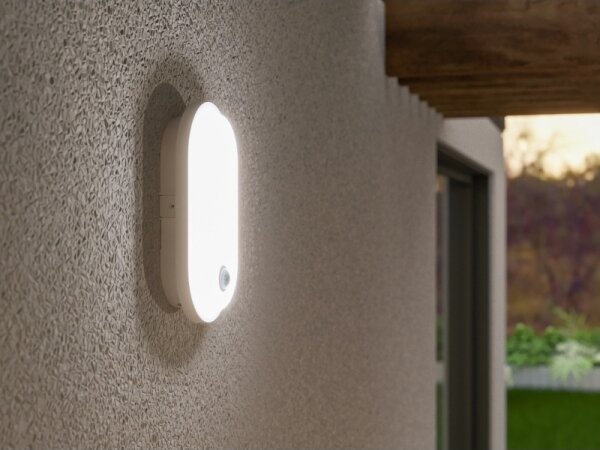 LED vonkajšie nástenné svietidlo s pohybovým čidlom OVAL LED/10W/230V IP65 biele