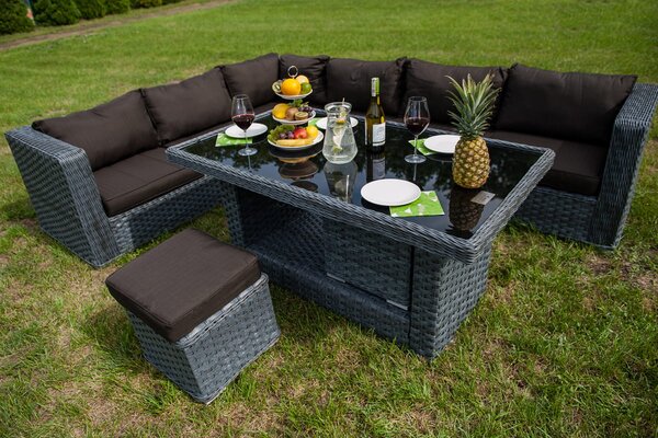 ZÁHRADNÝ SET MAESTOSO ŠEDÝ 288 x 223 cm + STÔL + 2 x TABURET