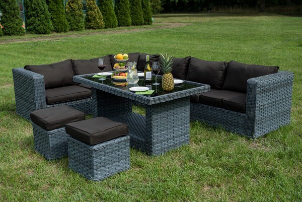 ZÁHRADNÝ SET MAESTOSO ŠEDÝ 288 x 223 cm + STÔL + 2 x TABURET