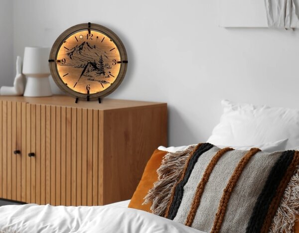 Li-Go 23697/DUB/BAT2 - LED stmievateľné hodiny so snímačom LED/1xAA, priemer 32 cm, dub