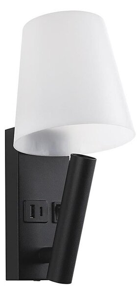 LED nástenné svietidlo s USB portom LED/2W/230V 3000K čierna/biela