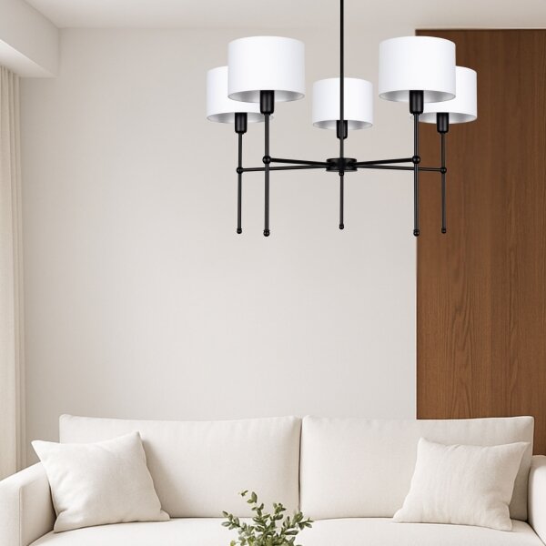 Luster na tyči MADELA 5xE14/40W/230V biela/čierna