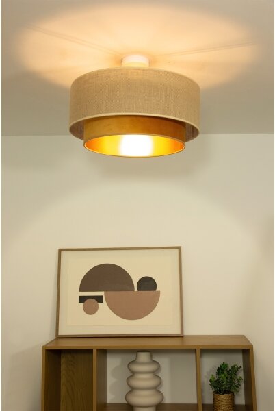Prisadený luster SARTA 1xE27/60W/230V, priemer 45 cm, meď/juta