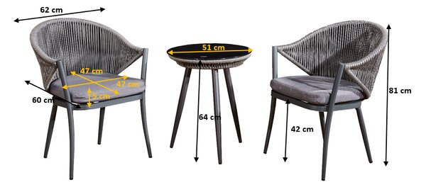 ZÁHRADNÝ / BALKONOVÝ SET BREVE ŠEDÝ 2 x KRESLO + STOLÍK