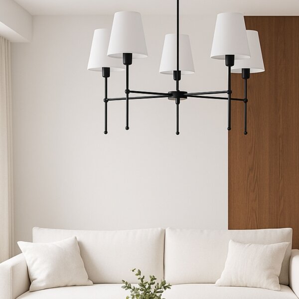 Luster na tyči MADELA 5xE14/40W/230V biela/čierna