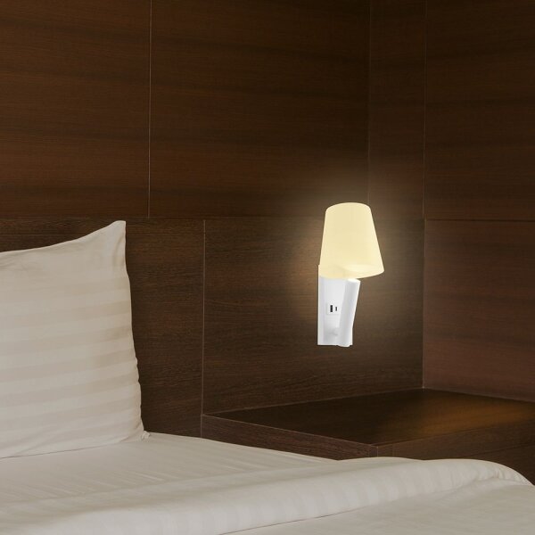LED nástenné svietidlo s USB portom LED/2W/230V 3000K biela