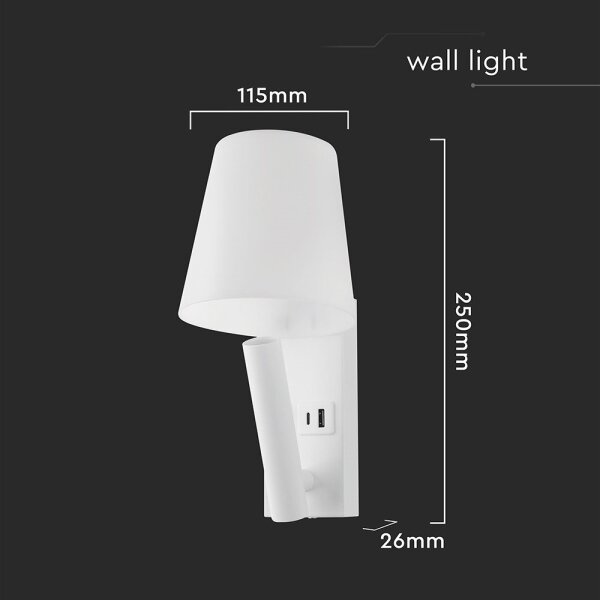 LED nástenné svietidlo s USB portom LED/2W/230V 3000K biela