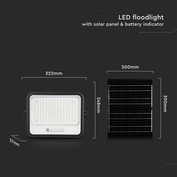 LED stmievateľný solárny reflektor LED/300W/3,2V IP65 15000 mAh čierny + diaľkové ovládanie