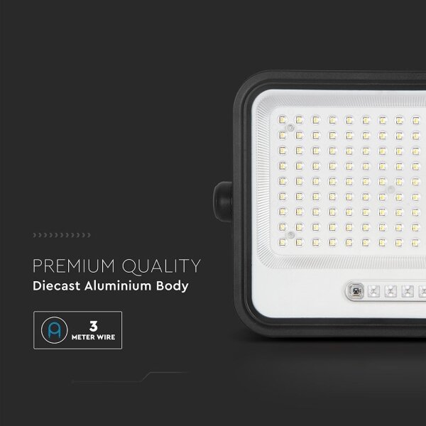 LED stmievateľný solárny reflektor LED/300W/3,2V IP65 15000 mAh čierny + diaľkové ovládanie