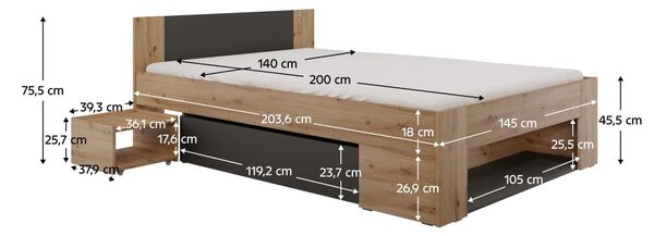 NovýNábytok.sk Manželská posteľ 140 cm Uniforme (dub artisan + antracit) (s úl. priestorom). Vlastná spoľahlivá doprava až k Vám domov. 1116535