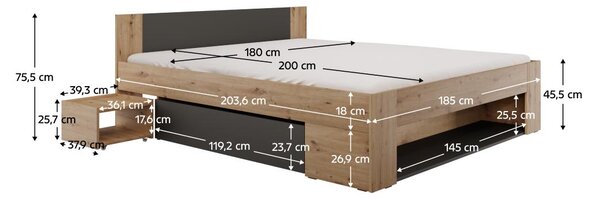 NovýNábytok.sk Manželská posteľ 180 cm Uniforme (dub artisan + antracit) (s úl. priestorom). Vlastná spoľahlivá doprava až k Vám domov. 1116536