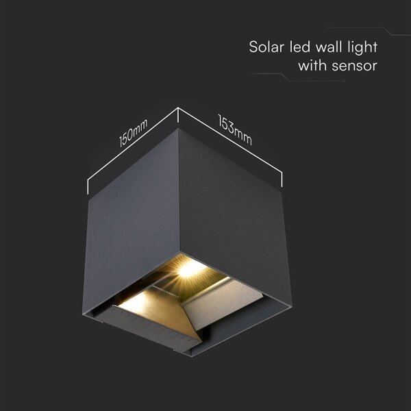 LED solárne nástenné svietidlo so senzorom LED/9W/5V, IP65, 2600 mAh, antracit