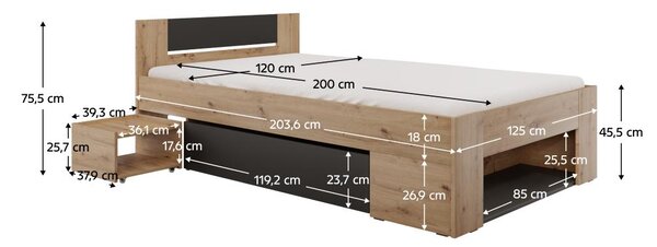 NovýNábytok.sk Jednolôžková posteľ 120 cm Uniforme (dub artisan + antracit) (s úl. priestorom). Vlastná spoľahlivá doprava až k Vám domov. 1116534