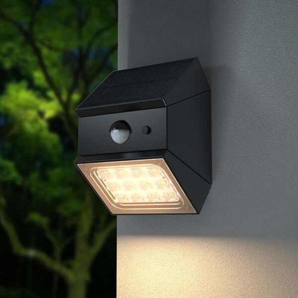 LED nástenné solárne svietidlo so senzorom LED/2,5W/3,7V IP65 1200 mAh čierne