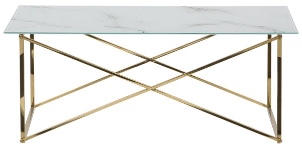 Konferenčný stolík mramorový efekt biela doska zlaté nohy tvrdené sklo nohy z nehrdzavejúcej ocele 100 x 50 cm glamour