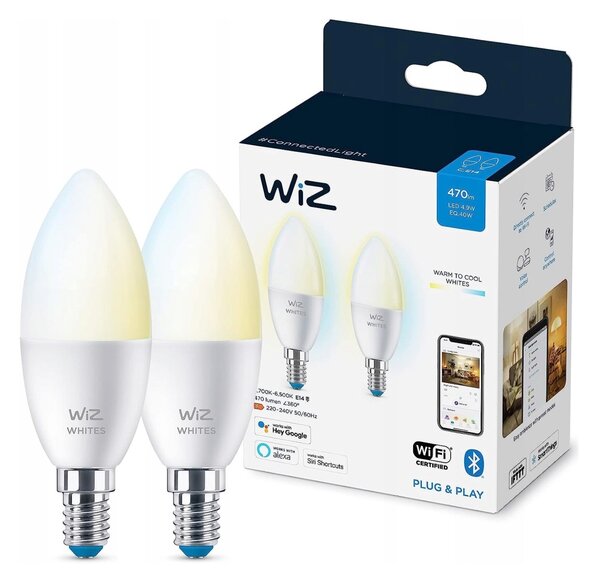 SADA 2x LED Stmievateľná žiarovka C37 E14/4,9W/230V 2700-6500K CRI 90 Wi-Fi - WiZ