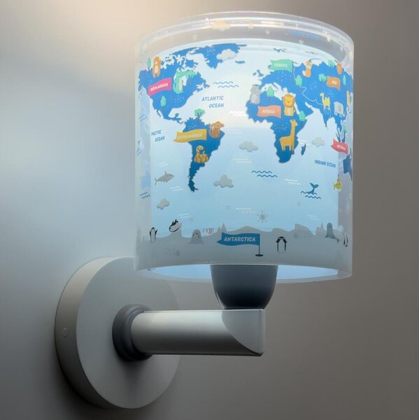 Dalber 40679 - Detské nástenné svietidlo WORLD 1xE27/15W/230V modré