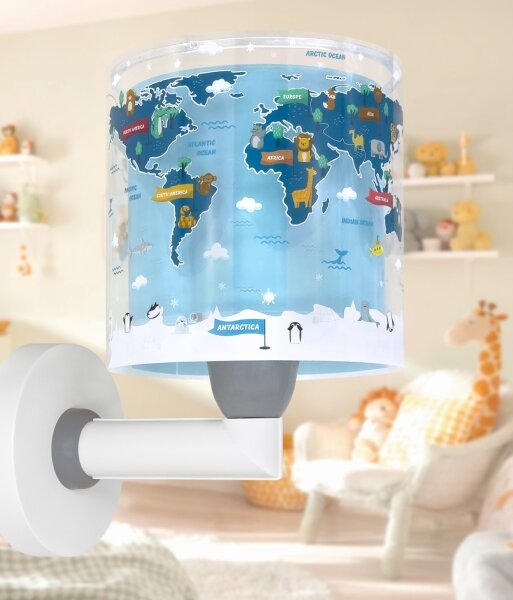 Dalber 40679 - Detské nástenné svietidlo WORLD 1xE27/15W/230V modré