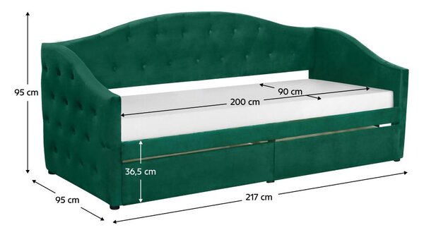 NovýNábytok.sk Jednolôžková posteľ (váľanda) 90 cm Zonas (zelená) (s roštom) (s úl. priestorom). Vlastná spoľahlivá doprava až k Vám domov. 1116570