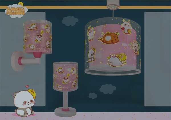 Dalber 41769S - Detská nástenná lampa KAWAII FRIENDS 1xE27/15W/230V ružová