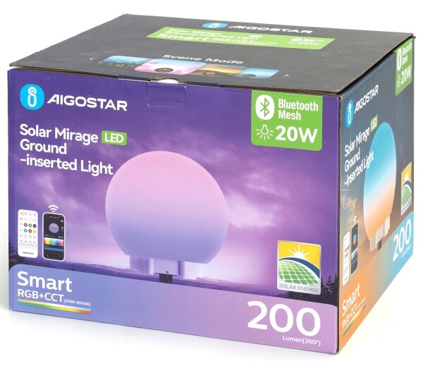 Aigostar-LED RGB stmievateľná vonkajšia lampa MESH 20 W/3,7 V 4000 mAh 2700-6500 K IP65 pr. 15 cm