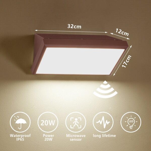 Brilagi-LED Vonkajšie nástenné svietidlo so senzorom TRIANGLE LED/20W/230V hnedé IP65