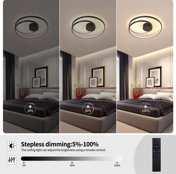 Brilagi- LED stmievateľné stropné svietidlo TWISTER LED/48W/230V pr. 50 cm čierna + diaľkové ovládanie
