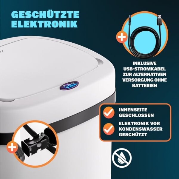 Bezdotykový Jumbo koš 50l biela USB kábel zadarmo