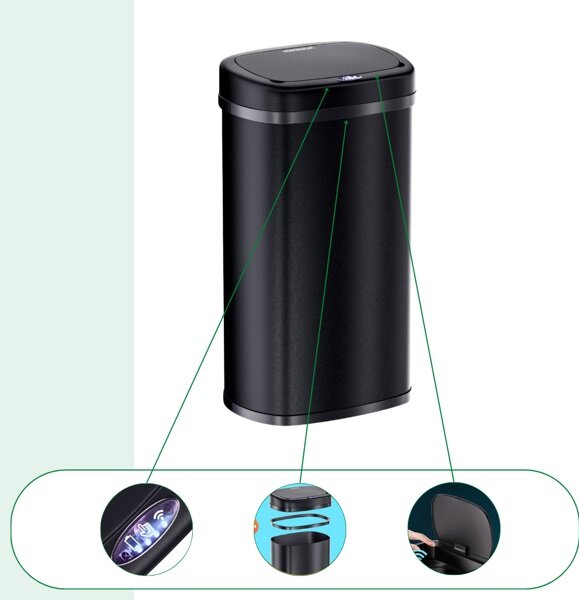 Bezdotykový Jumbo odpadkový kôš 58l čierna USB kábel zdarma