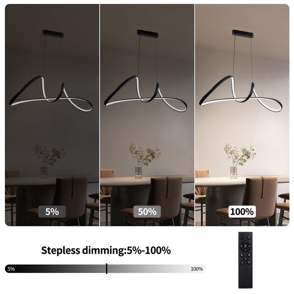Brilagi-LED Stmievateľný závesný luster TWISTER LED/60W/230V 3000-6000K čierny + diaľkové ovládanie