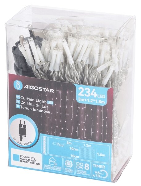 Aigostar - LED vonkajší vianočný svetelný reťazec 234xLED/3,6W/230V 1,2x1,8m IP44 studená biela