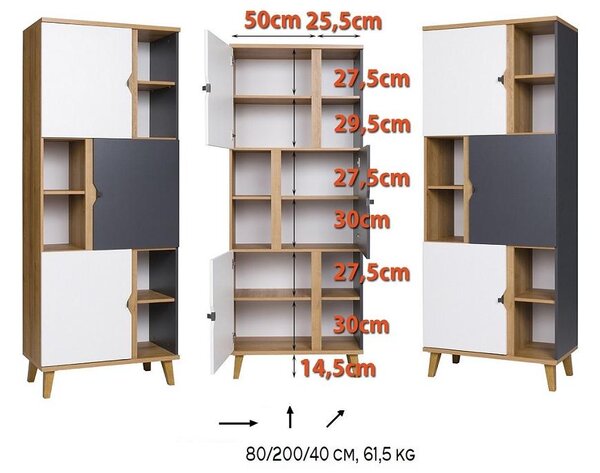 NovýNábytok.sk Policová skriňa Mimone R3D (dub zlatý + biela matná + grafit). Akcia -17%. Vlastná spoľahlivá doprava až k Vám domov. 1051781
