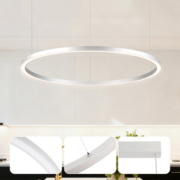 Brilagi-LED Stmievateľný luster na lankách PORTOFINO LED/60W/230V pr. 80 cm strieborný + diaľkové ovládanie