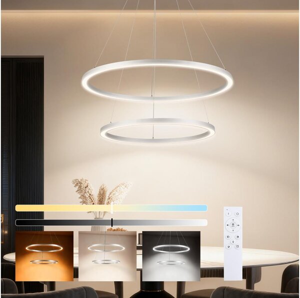Brilagi-LED stmievateľný závesný luster na lanku PORTOFINO LED/98W/230V pr. 80 cm strieborný s diaľkovým ovládaním