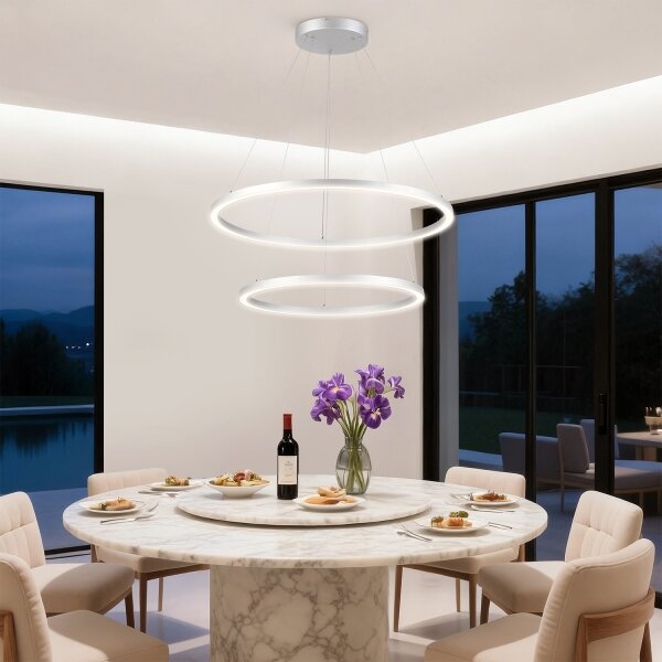 Brilagi-LED stmievateľný závesný luster na lanku PORTOFINO LED/98W/230V pr. 80 cm strieborný s diaľkovým ovládaním
