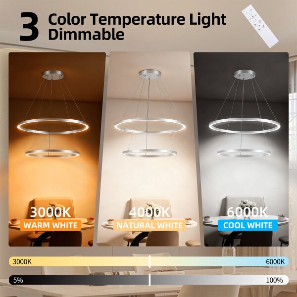 Brilagi-LED stmievateľný závesný luster na lanku PORTOFINO LED/98W/230V pr. 80 cm strieborný s diaľkovým ovládaním