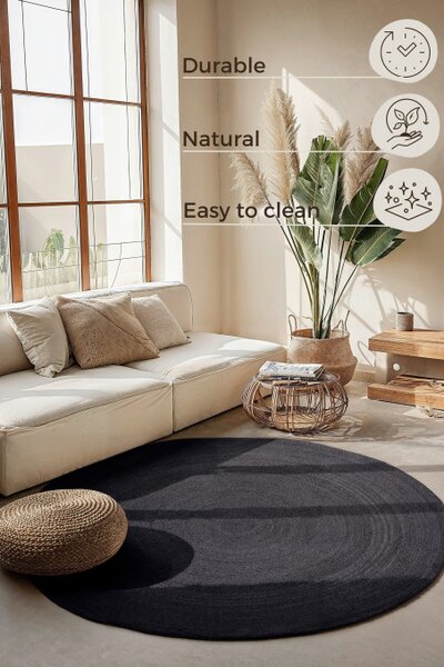 Koberec Hanse Home Jute Braided Rangpur čierny kruh