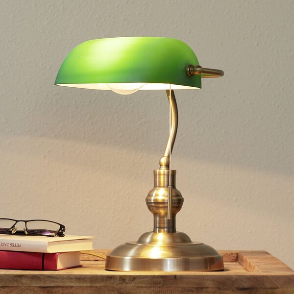 Stolná lampa Lindby Milenka, bronz, výška 38 cm, kov, Hnedá / staromosadz, Obývacia izba / jedáleň, kov, Starožitný, Stolová lampa