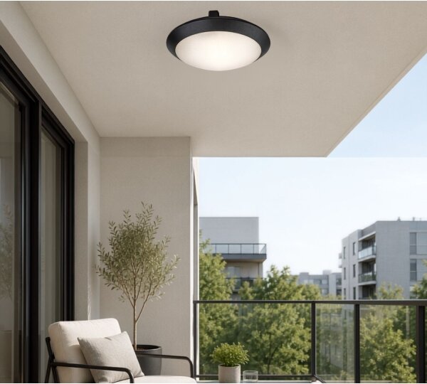 Rabalux 77235 - Vonkajšie stropné svietidlo so senzorom WELRO 1xE27/9W/230V IP65 priemer 30 cm čierna