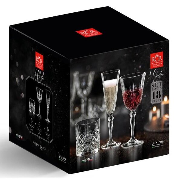 RCR MELODIA SADA POHÁROV NA VÍNO, WHISKY A ŠAMPANSKÉ 18 KS