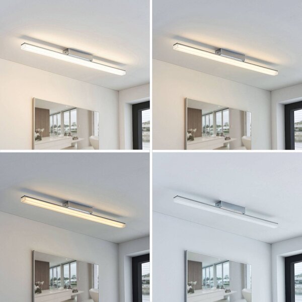 Lindby LED stropné svietidlo do kúpeľne Levke, 75 cm, stmievateľné, IP44, Chrómová / strieborná, Kúpeľňa, Plast, Moderný, Stropné svetlo