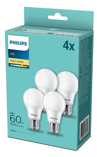 SADA 4x LED Žiarovka Philips E27/8W/230V 2700K