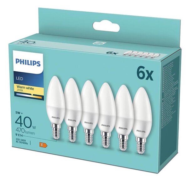 SADA 6x LED Žiarovka Philips B35 E14/5W/230V 2700K