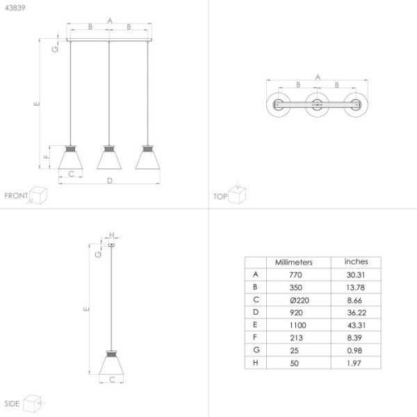 Eglo 43839 - Luster na lanku TWICKEN 3xE27/40W/230V