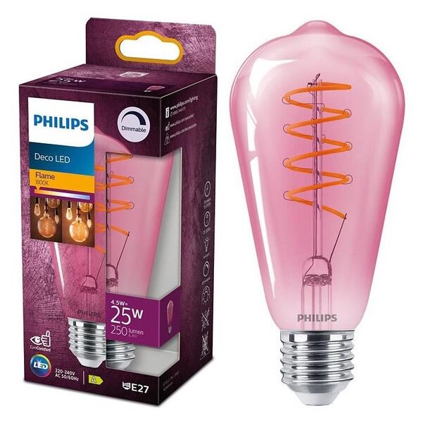 LED Stmievateľná žiarovka DECO Philips ST64 E27/4,5W/230V 1800K