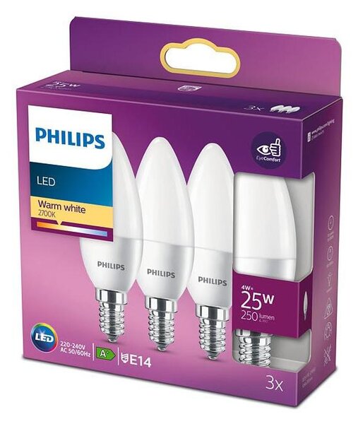SADA 3x LED Žiarovka Philips B35 E14/4W/230V 2700K