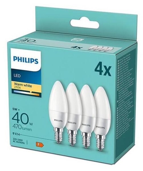 SADA 4x LED Žiarovka Philips B35 E14/5W/230V 2700K