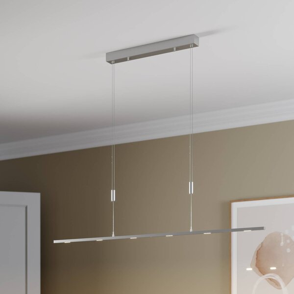 Lucande LED závesné svietidlo Arnik, 140 cm, niklová farba, stmievateľné, Hliník / sivá / zinok, Obývacia izba / jedáleň, kov, Moderný, Závesné svietidlo