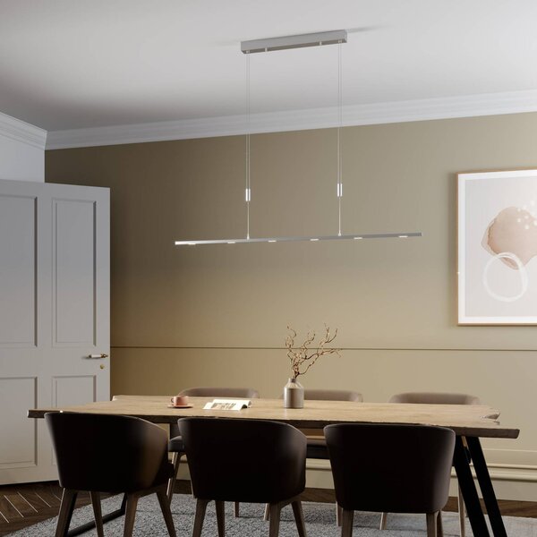 Lucande LED závesné svietidlo Arnik, 140 cm, niklová farba, stmievateľné, Hliník / sivá / zinok, Obývacia izba / jedáleň, kov, Moderný, Závesné svietidlo